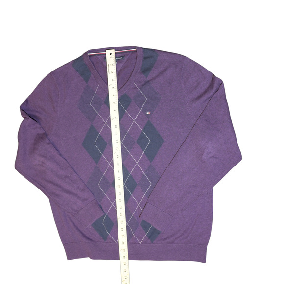 Tommy Hilfiger Men's Sweater Sz XL Argyle Purple Long Sleeve V-Neck Cotton EUC - Picture 11 of 14